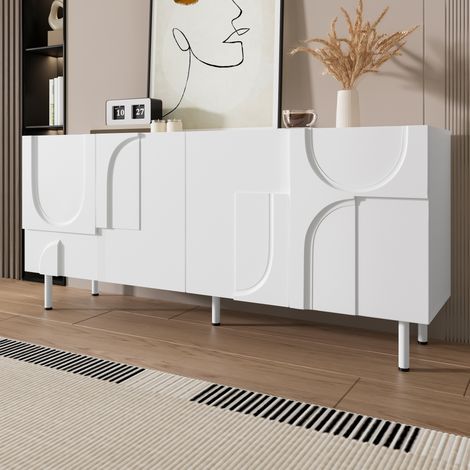 Buffet salle à manger design géométrique courbes irrégulières,multi-rangements couleur blanc style minimaliste. (1/5)