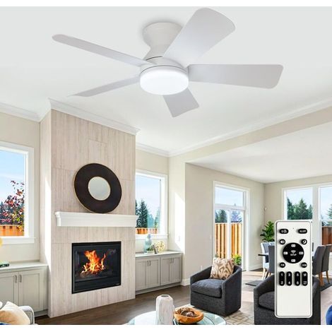 Ventilateur de plafond moderne avec lumière : Petit ventilateur de 35 pouces blanc - Ventilateur de plafond à gradation avec télécommande 5 pales blanches réversibles 6 vitesses minuterie (1/5)