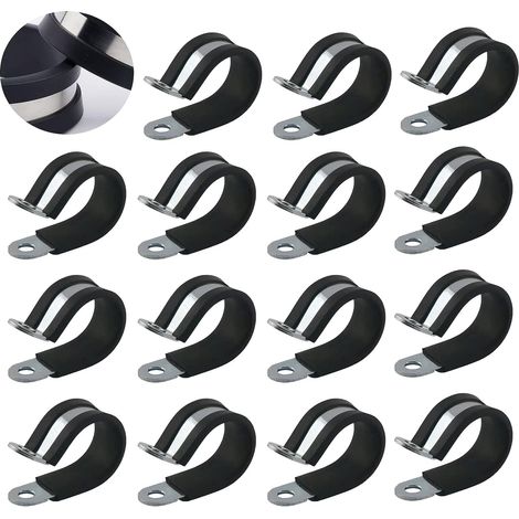 15 Pièces Collier de Serrage en Caoutchouc P-Clips de serrage 30mm Tuyau Clips avec Revêtement en Caoutchouc pour Tuyau de Véhicule Indoor Outdoor Câble (1/5)