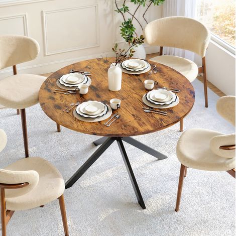 Tavolo rotondo in truciolato e ferro 120 x 120 x 76 cm marrone vintage, stile industriale per 4-6 persone (1/5)