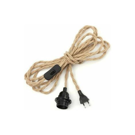 Cavo per lampadario in corda di canapa da 3 m, interruttore con portalampada E27 con filo, cavo per lampadina, per lampada a sospensione industriale fai da te, portalampada per lampadario in stile vin