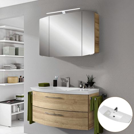 Badezimmermöbel Set in Riviera Eiche CERVIA-66 mit 80cm Waschtisch & LED-Spiegelschrank, B/H/T: 101/200/50,5 cm (1/5)