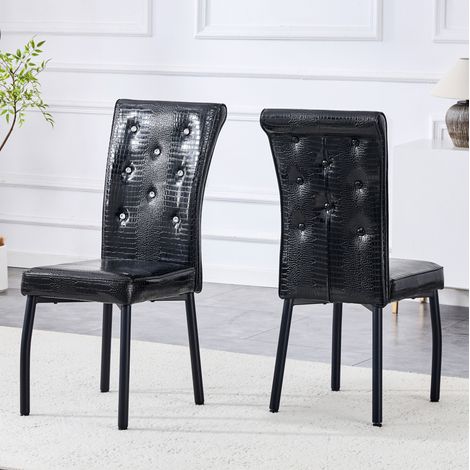 Set di 2 sedie da pranzo nere in ecopelle effetto coccodrillo con bottoni cristallo (1/5)