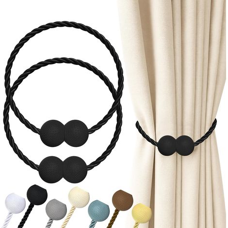 Magnetische Gardinenhalter, schwarz, 2 Stück, Gardinenhalter mit Schnallen, Haken und Clips für Zuhause, Außenbereich, Schlafzimmer, Büro, dekorative Gardinen (schwarz) (1/5)