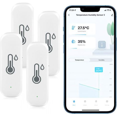 Set mit 4 WLAN-Thermometern und -Hygrometern für den Innenbereich – Drahtloser Temperatursensor, Datenlogger, Fernüberwachung (1/5)