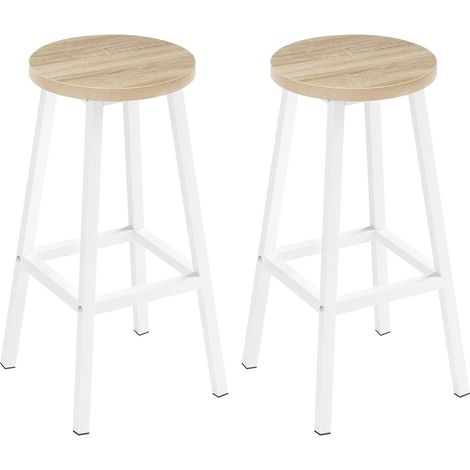 Klihome 2x Sgabelli da Bar, Sgabello da Bar con Gambe Poggiapiedi, Sgabello senza Schienale per Cucina, Sala da Pranzo e Bar, Legno chiaro (1/5)