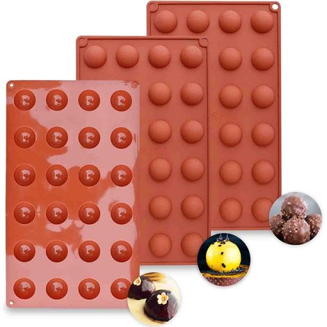 Juego de 3 moldes de silicona: media esfera y esfera, 24 cavidades, ideal para pasteles, mousse, cúpulas y gelatina de chocolate. (1/5)