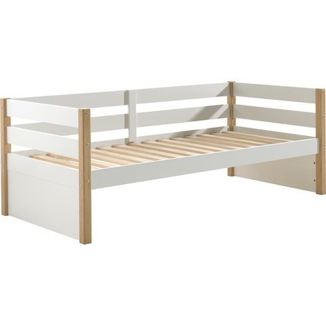 OLAF - Lit Banquette 90x200cm Blanc et Bois (1/3)
