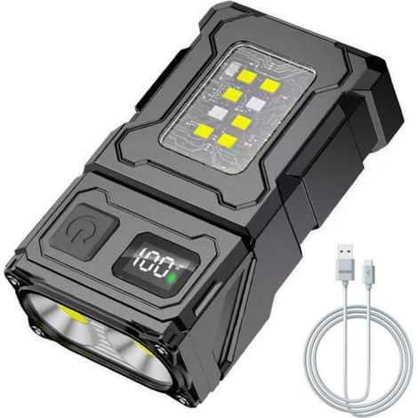 Mini lampe torche LED rechargeable - Lampe de travail LED - Lampe de travail COB - avec base magnétique et chargeur USB-C - Idéale pour l'atelier, la voiture, les urgences, le camping et les activités (1/5)