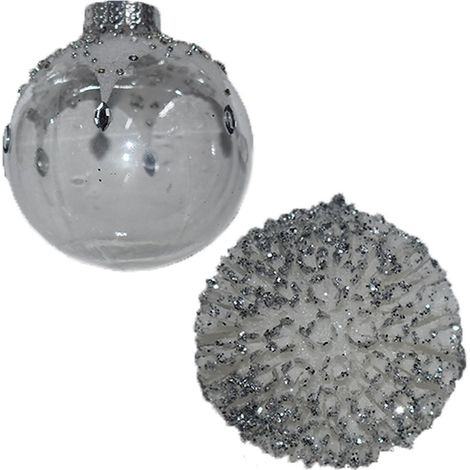 Palline bianca e argento per albero di natale palla decorazioni addobbi natalizie set da 12 sfere particolari cm 8 (1/5)