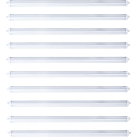 Wannenleuchte LED Feuchtraumlampe weiß Werkstattleuchte Industrie IP65, Kunststoff, 1x LED 48W 5760lm 4000K neutralweiß, LxBxH 150x6,5x5,8 cm, 10er Set