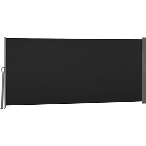 Paravent rétractable brise-vue 3 x 1,6 m noir métal polyester imperméable anti-UV 180 g/m²