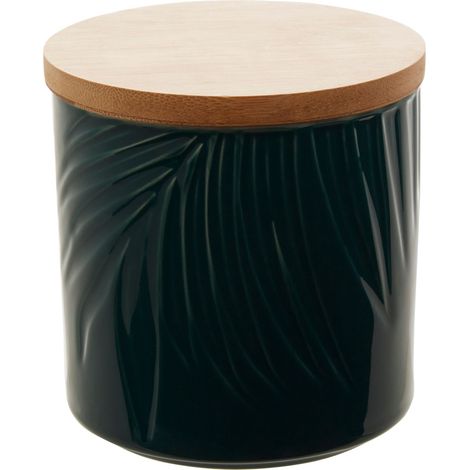 Interiors By Premier Dark Green Small Storage Jar With Bamboo Lid,Porcelain Jar With Embossed Leaf Texture,Perfect Kitchen Jar (1/5)