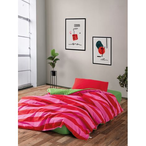 Funda nórdica, funda nórdica, ropa de cama Set 100% Algodón Verde Rosa Fuchsia