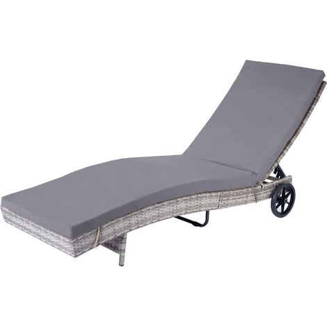 Sonnenliege HHG-456, Gartenliege Relaxliege Liege, Poly-Rattan grau, Kissen dunkelgrau