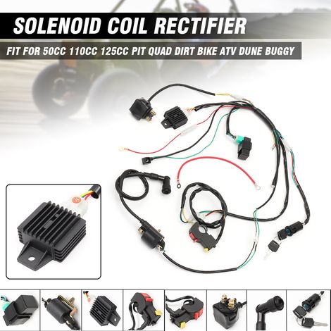50CC 110 125cc Wiring Harness Loom Solenoid Coil CDI Rectifier PIT Quad (1/5)