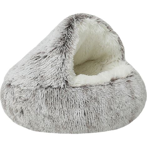 Lit apaisant pour chien et lit-niche pour chat avec housse à capuche, pour petits animaux, lit moelleux en fausse fourrure antidérapante, diamètre extérieur 40 cm (1/5)