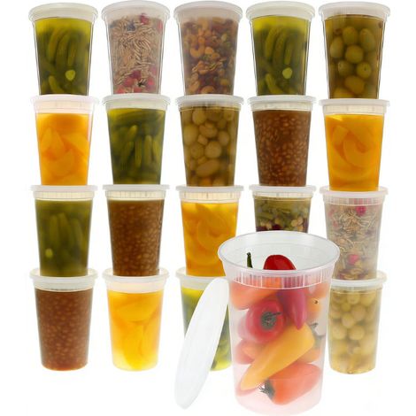 Contenant Alimentaire - 32 Oz - En Plastique Sans BPA - Étanche - Micro-ondes Congélateur Lave-vaisselle - Empilable - Lot De 24 (1/5)
