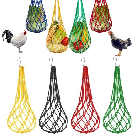 Mangeoire pour Poules Automatique 4 pièces – Accessoire poulailler Suspendu avec Filet 57 cm – Distributeur de Nourriture pour Poules, Canards et Oiseaux – Filet et légumes pour enrichisseme (1/5)
