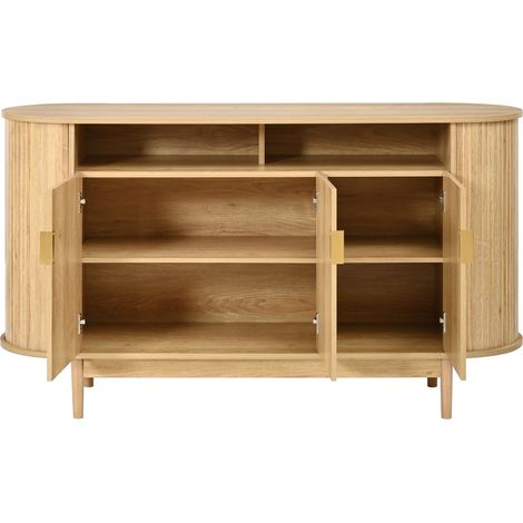 Aparador 140x40x78 cm en efecto nogal con 3 puertas, MDF/PB y patas de madera de pino (1/5)