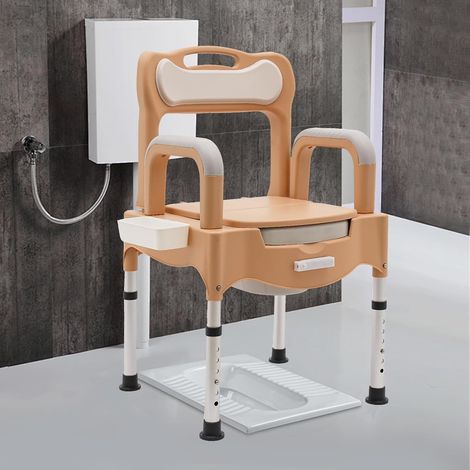 Chaise de toilette mobile relevable, chaise de toilette pour personnes âgées réglable en hauteur, avec accoudoirs, seau amovible, 54  50  83 cm, kaki
