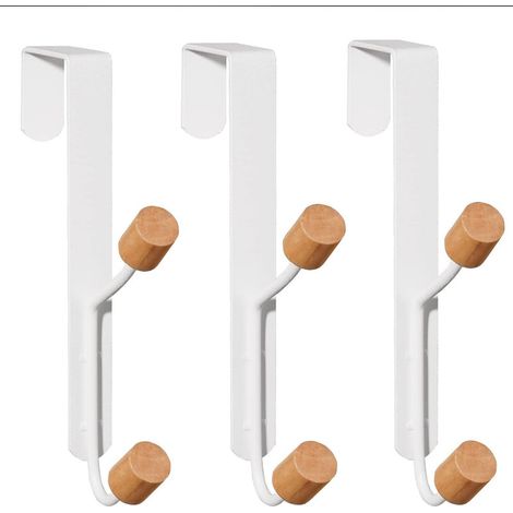 Lot de 3 crochets de porte en métal – Patères robustes à suspendre pour manteaux, chapeaux, peignoirs et serviettes, pour salle de bain et chambre, blanc (1/5)