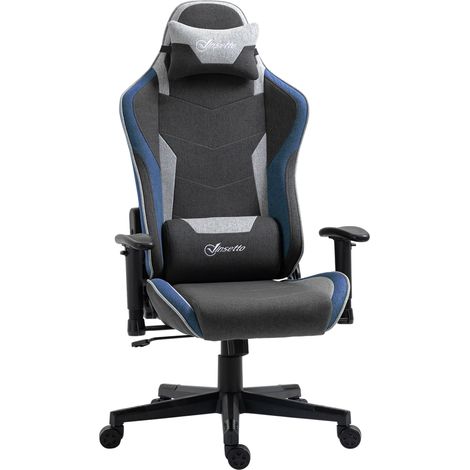 Sedia da Gaming Reclinabile a 150° con Funzione Dondolo, in Tessuto Effetto Lino, 66x53x128-138 cm, Grigio