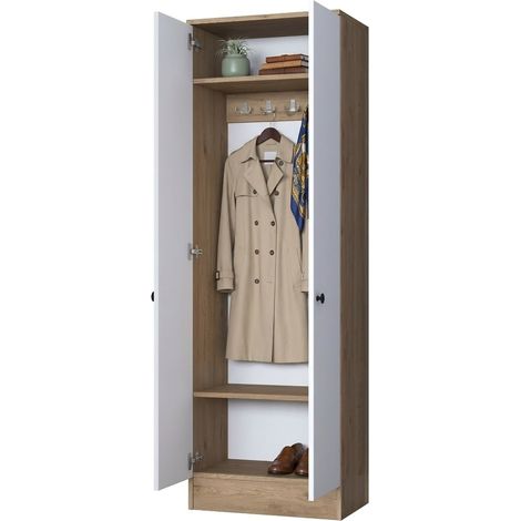 Mobile da Ingresso Tursi, 2 Ripiani, Appendiabiti, 2 Ante, 60x38x183h cm Bianco