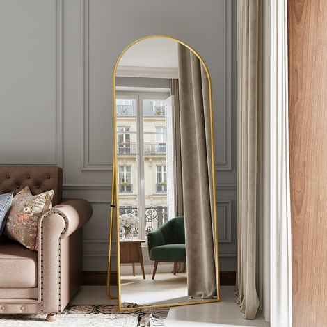 Miroir sur pied, Grand Miroir pleine longueur, 165x60 cm, trempé haute définition, cadre alliage d'aluminium, couche protectrice incassable - Doré (1/5)