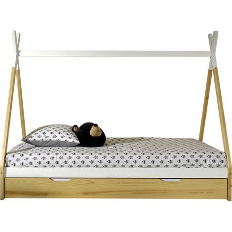 Lit tipi 90x200 sommier et tiroir inclus Vipack - Bois (1/5)