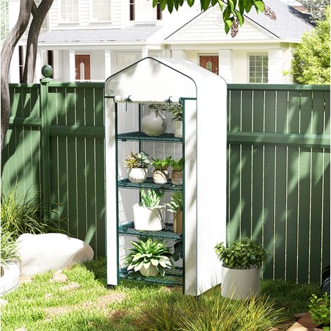 Serra da giardino 69x50x165 cm bianca in acciaio con 4 ripiani e porta avvolgibile (1/5)