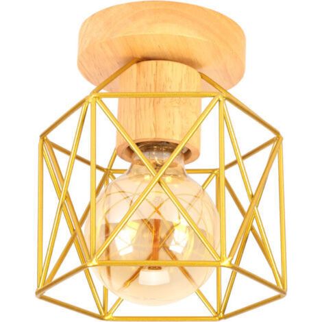 Plafonnier Moderne Lampe De Plafond Vintage Luminaire Plafonnier Rétro Abat-Jour Cage En Métal Pour Café Couloir Chambre Cuisine Salon Or (1/5)