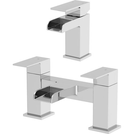 Modern Waterfall Basin Single Lever Mixer Tap & Bath Filler Tap - Chrome Mono Tap Set