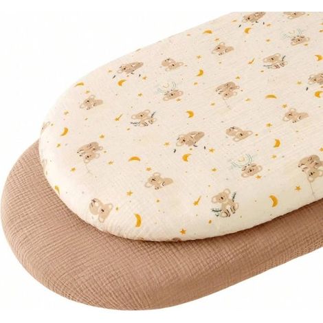 Ensemble de drap-housse/sommier pour lit bébé (32 x 17 cm), en gaze de pur coton, doux, confortable et respirant. Convient aux lits bébé. La housse de matelas est amovible et lavable. (1/5)
