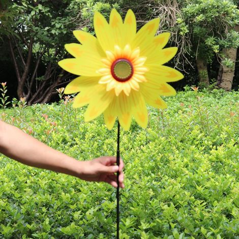 Molinillo decorativo, juego de 2 – diámetro de la flor 36 cm, longitud del tallo 55 cm, altura total 73 cm – forma de girasol. (1/5)