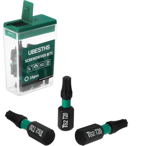 Torx T20 Lot de 25 embouts de tournevis, tige hexagonale 1/4", 25 mm de long, avec boîte (1/5)