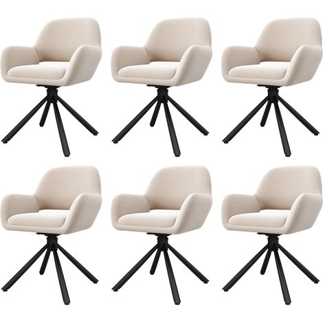 Set di 6 sedie da pranzo girevoli in velluto beige con braccioli, struttura in metallo, MODENUIT (1/5)