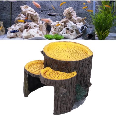 Caverne en résine pour aquarium, forme de souche miniature avec plantes artificielles et cachette pour poissons (1/5)