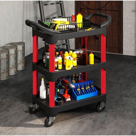 Carro de taller de 3 niveles con asa, negro OKMYHOME (1/5)