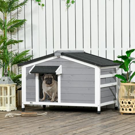 Maison Animaux Compagnie Toit Asphalte Base Amovible Bois Gris 97x72x65cm