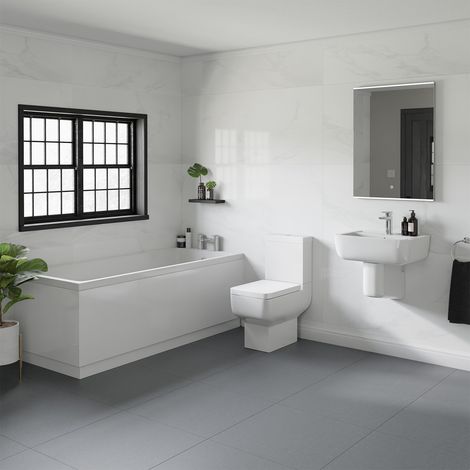 Wholesale Domestic Denton White 550mm Basin and 1700mm Slim Edge Straight Single Ended Bathroom Suite (1/4)