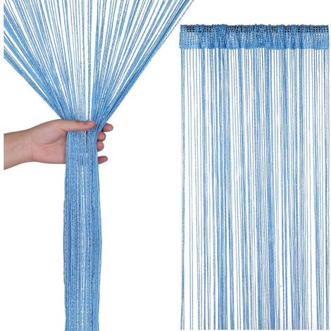 Bleu 200cm x 100cm Paillette Corde Rideaux Fly Écran Pièce Diviseur Frange Panneau Gland Rideau pour Porte,Windows,Portes,Maison Décoration,Événement Décoration (1/4)