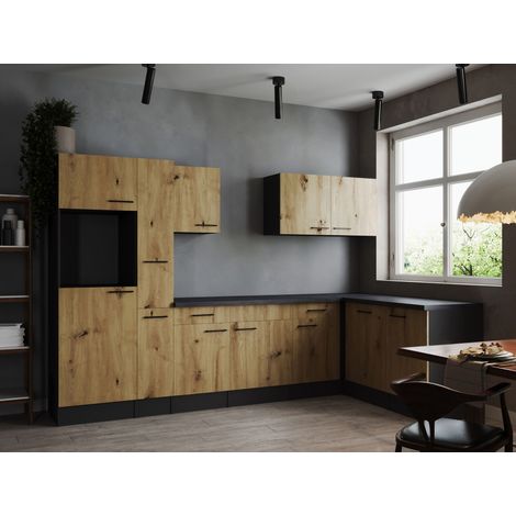 L Küche Leerblock Winkelküche Grau Matt Artisan Eiche Oliver 310x172 cm Respekta