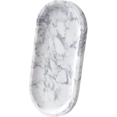 Elegante vassoio portagioie in marmo bianco - 30x15 cm
