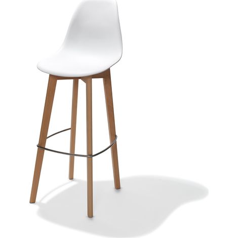 Tabouret de Bar Moderne sans Accoudoirs Structure en Bois de Bouleau Clair et Assise en Plastique - Lot de 4 - Veba