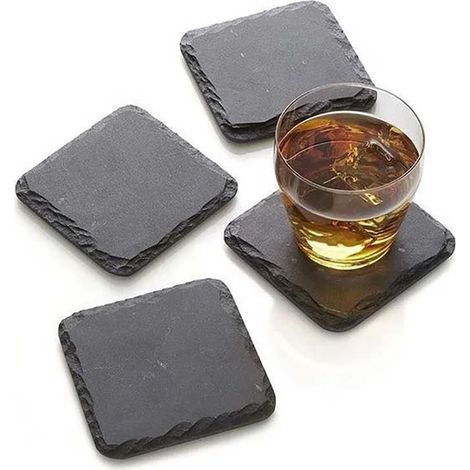 Ensemble de 4 sous-verres en ardoise gris foncé, décoratifs pour vases et boîtes de rangement en feutre. (1/5)