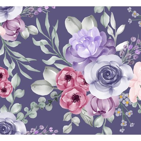 Tela Oxford decorativa para exteriores - Motivo de ramo en tonos pastel sobre fondo morado I DR273 (1/5)