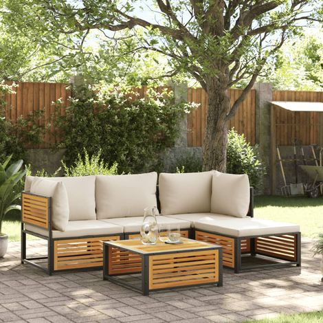 Salon de jardin avec coussins 5 pcs Bois d'acacia solide (1/5)