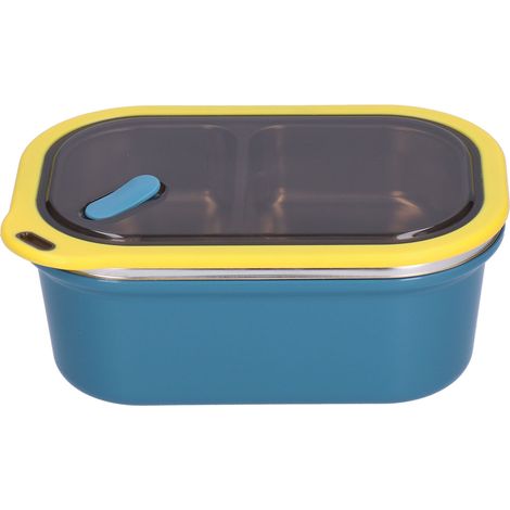 Boîte à bento en acier inoxydable de 1,2 L, double paroi étanche, idéale pour les pique-niques scolaires (bleue) (1/5)