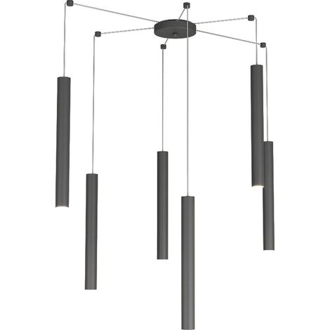 Sospensione Moderna Round Tube Metallo Grigio Antracite 6 Luci Gu10 (1/4)